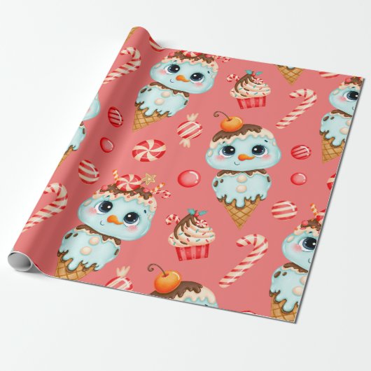 Schattigee Whimsical Sweet Treat Roze en Rode Kers Cadeaupapier (Uitgerold)