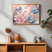 Schattigee Whimsy Bloemen Vlinder Waterverf AI Art Poster