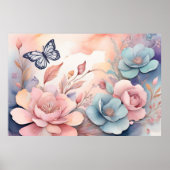 Schattigee Whimsy Bloemen Vlinder Waterverf AI Art Poster (Voorkant)