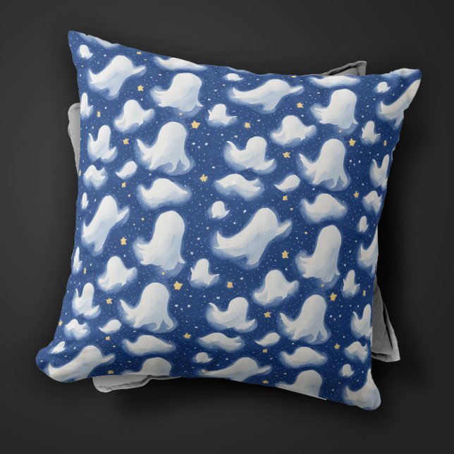 Schattigee Whimsy Ghost Blue Halloween Night Water Kussen (Creator heeft geüpload)