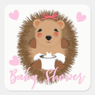 Schattigee Whimsy Woodland Hedgehog Baby Girl Show Vierkante Sticker