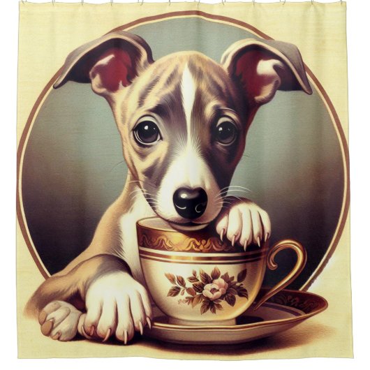 Schattigee Whippet Puppy Douchegordijn (Voorkant)