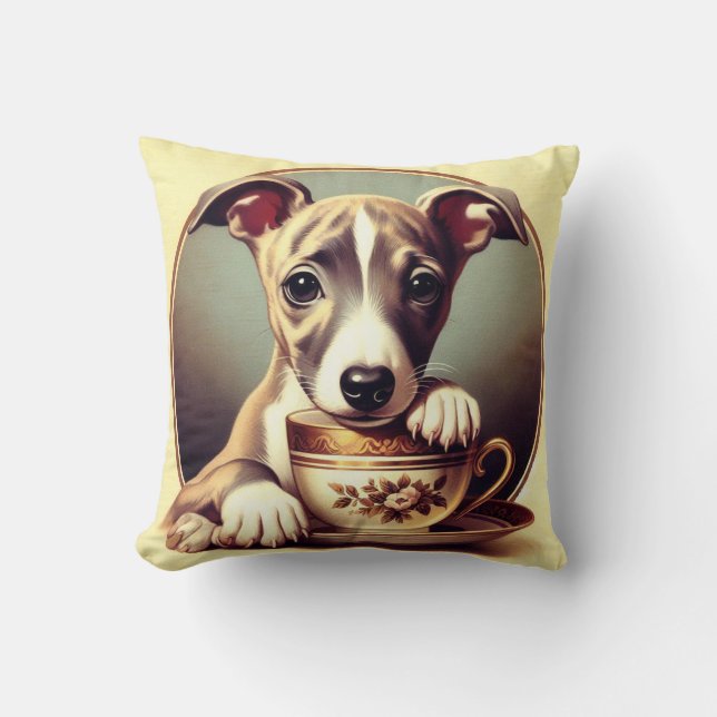 Schattigee Whippet Puppy Kussen (Voorkant)