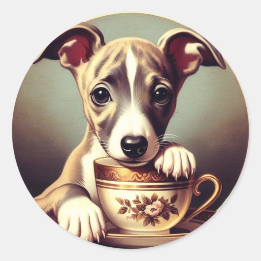 Schattigee Whippet Puppy Ronde Sticker (Voorkant)