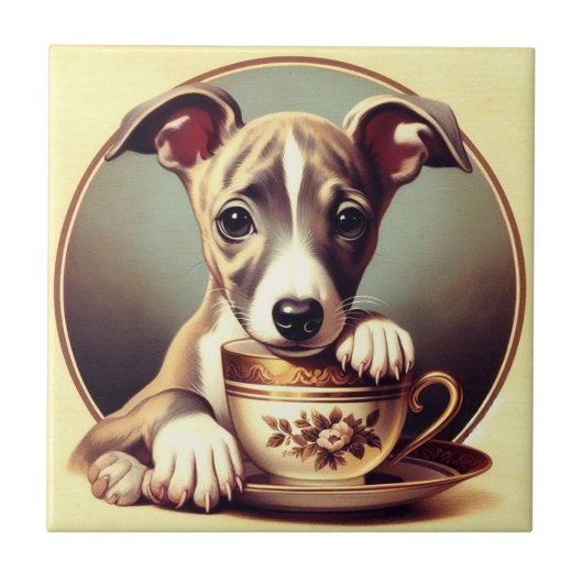 Schattigee Whippet Puppy Tegeltje (Voorkant)