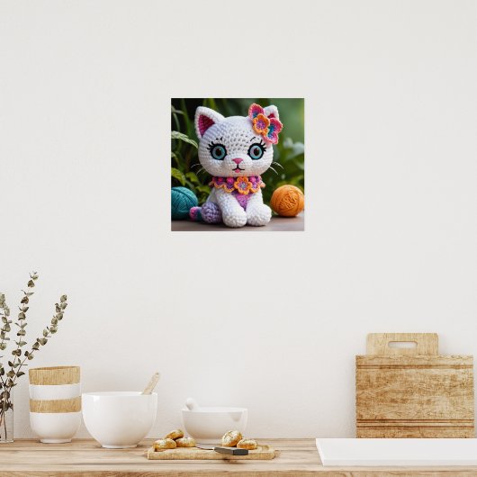 Schattigee whiskers: witte kitty kat gehaakt kleur poster (Keuken)