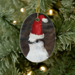 Schattigee Whiskey Jack Dearing Red Santa Hat Vaka Keramisch Ornament