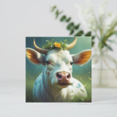 Schattigee White Ai Koe met Horns en Flowers (Staand voorkant)
