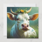 Schattigee White Ai Koe met Horns en Flowers (Voorkant)