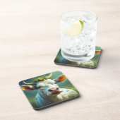 Schattigee White Ai Koe met Horns en Flowers Bier Onderzetter (Rechterzijde)