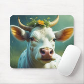 Schattigee White Ai Koe met Horns en Flowers Muismat (Met muis)