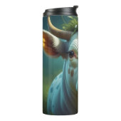 Schattigee White Ai Koe met Horns en Flowers Thermosbeker (Gedraaid links)