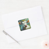 Schattigee White Ai Koe met Horns en Flowers Vierkante Sticker (Envelop)