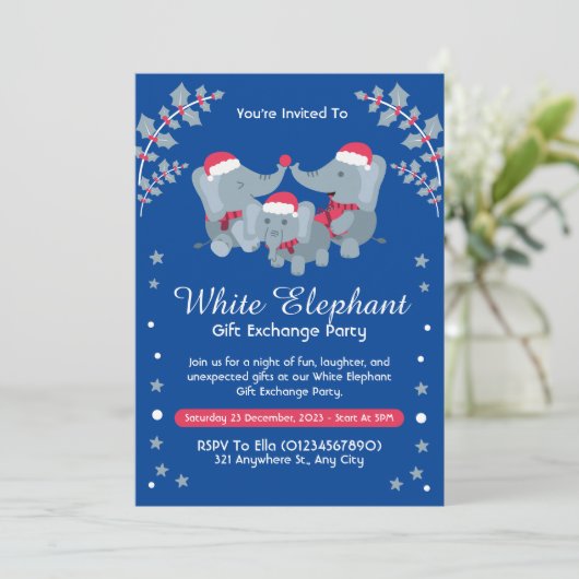 Schattigee White Elephant Gift Exchange Party Kaart (Staand voorkant)