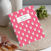 Schattigee White Rabbit Heads Script Naam Monogram Notitieboek