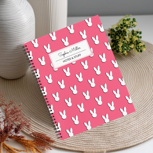 Schattigee White Rabbit Heads Script Naam Monogram Notitieboek