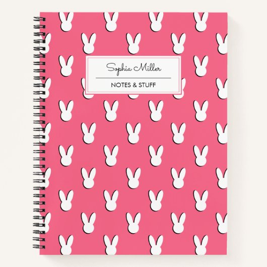 Schattigee White Rabbit Heads Script Naam Monogram Notitieboek (Voorkant)