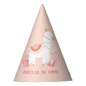 Schattigee Whole Llama Fun Roze 1e Verjaardag Feesthoedjes (Voorkant)
