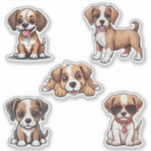Schattigee Wide Eyed Puppies Set Waterdicht Sticker (Voorkant)