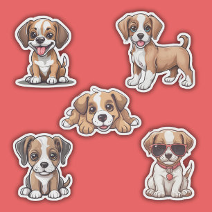 Schattigee Wide Eyed Puppies Set Waterdicht Sticker
