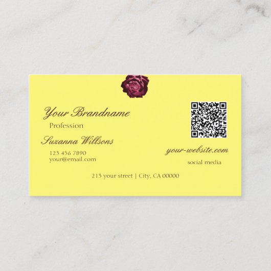 Schattigee Wijn Rode Roos Plain Gele Logo en QR-co Visitekaartje (Achterkant)