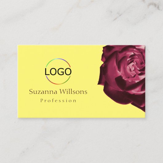 Schattigee Wijn Rode Roos Plain Gele Logo en QR-co Visitekaartje (Voorkant)