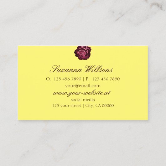 Schattigee Wijn Rood Rose Plain Geel met Initialen Visitekaartje (Achterkant)