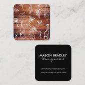 Schattigee wijnillustraties en houten paneel rusti vierkante visitekaartje (Voorkant / Achterkant)