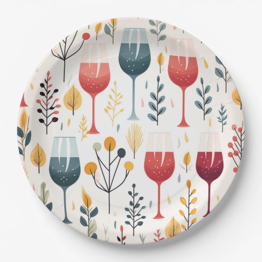 Schattigee wijnkopjes papier bord (Voorkant)