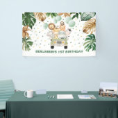 Schattigee Wild Oerwoud Safari Dieren Verjaardagsp Spandoek (Beurs)