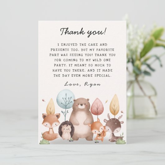 Schattigee Wild One Forest Woodland Animals Verjaa Bedankkaart (Staand voorkant)