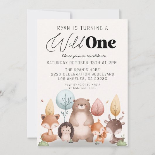 Schattigee Wild One Forest Woodland Animals Verjaa Kaart (Voorkant)