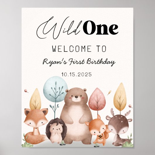 Schattigee Wild One Forest Woodland Animals Verjaa Poster (Voorkant)
