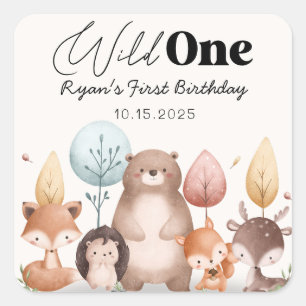 Schattigee Wild One Forest Woodland Animals Verjaa Vierkante Sticker