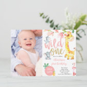 Schattigee Wild One Oerwoud Girl Eerste Verjaardag Kaart (Staand voorkant)