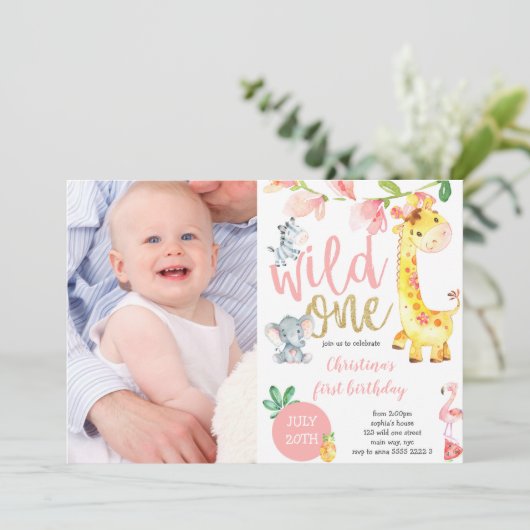 Schattigee Wild One Oerwoud Girl Eerste Verjaardag Kaart (Staand voorkant)