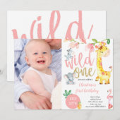 Schattigee Wild One Oerwoud Girl Eerste Verjaardag Kaart (Voorkant / Achterkant)