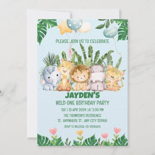 Schattigee Wild One Oerwoud Safari Dierenverjaarda Kaart (Voorkant)