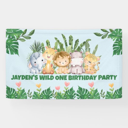 Schattigee Wild One Oerwoud Safari Dierenverjaarda Spandoek (Horizontaal)