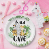 Schattigee Wild One Safari Dieren 1e Verjaardag Papieren Bordje (Feest)