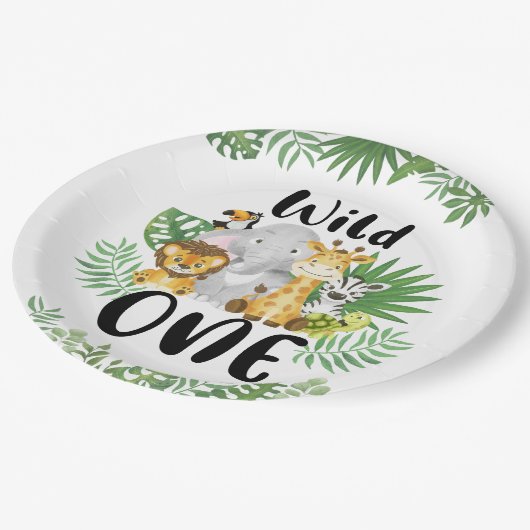 Schattigee Wild One Safari Dieren 1e Verjaardag Papieren Bordje (Gekanteld)