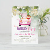 Schattigee Wild One Safari Dieren Auto 1e Verjaard Kaart (Staand voorkant)