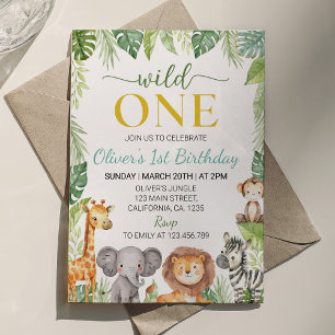 Schattigee Wild One Safari Dieren Verjaardagsuitno Kaart
