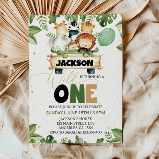 Schattigee Wild One Safari Dieren Verjaardagsuitno Kaart