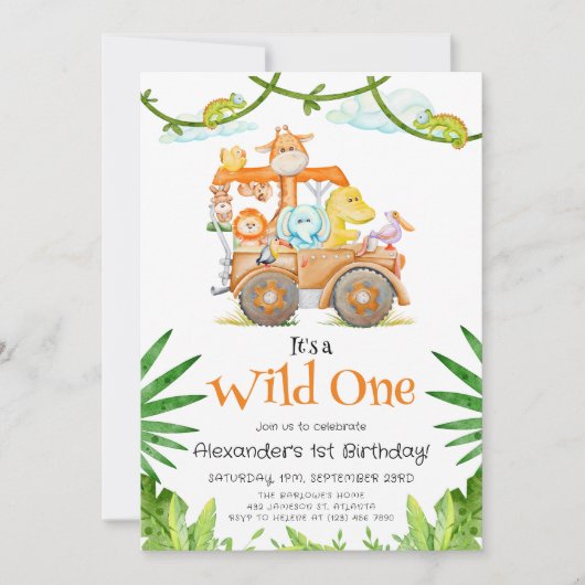 Schattigee Wild One Safari Verjaardag Kaart (Voorkant)
