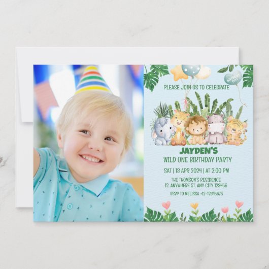 Schattigee Wild One Tropical Oerwoud Safari Dieren Kaart (Voorkant)