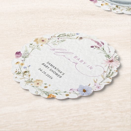 Schattigee Wildbloemen Baby in Bloom Kartonnen Onderzetters (Gekanteld)