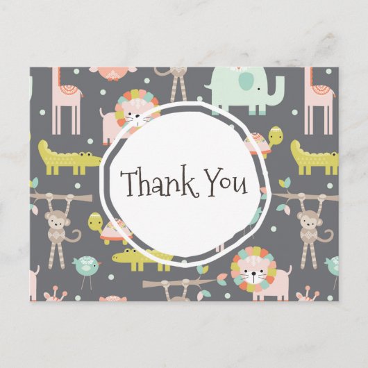 Schattigee wilde dieren illustratie Dank u Briefkaart (Voorkant)