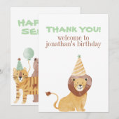 Schattigee wilde dieren verjaardag bedankkaart (Voorkant / Achterkant)
