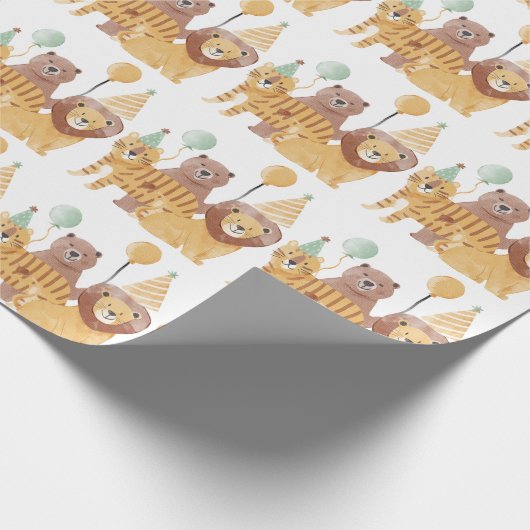 Schattigee wilde dieren verjaardag cadeaupapier (Hoek)